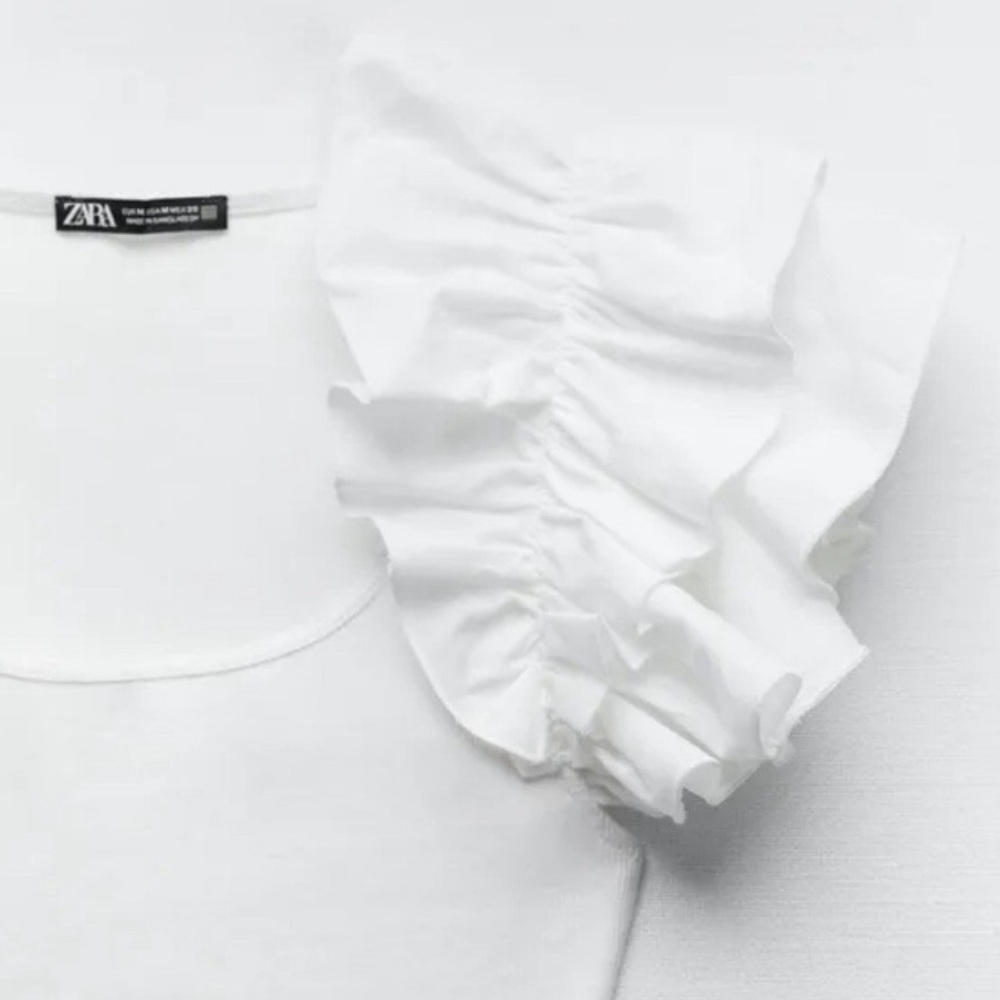 NWOT ZARA Ribbed Dramatic Layered Ruffle Sleeve Bodysuit - White - Sz M - Picture 6 of 8